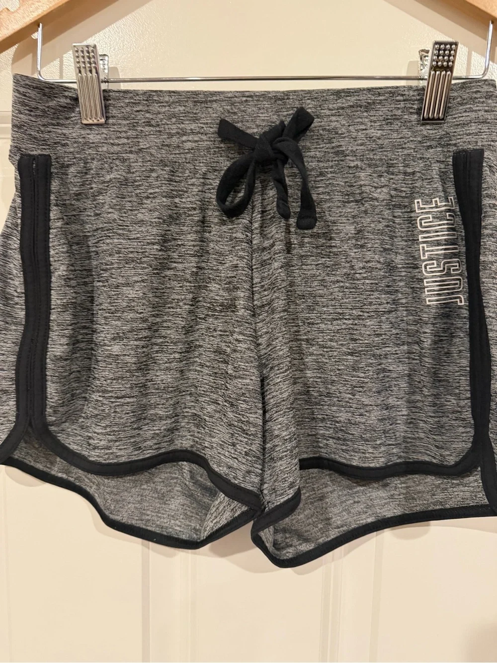 Girls Justice Gray Heather Drawstring Active Shorts with Black Trim 14/16